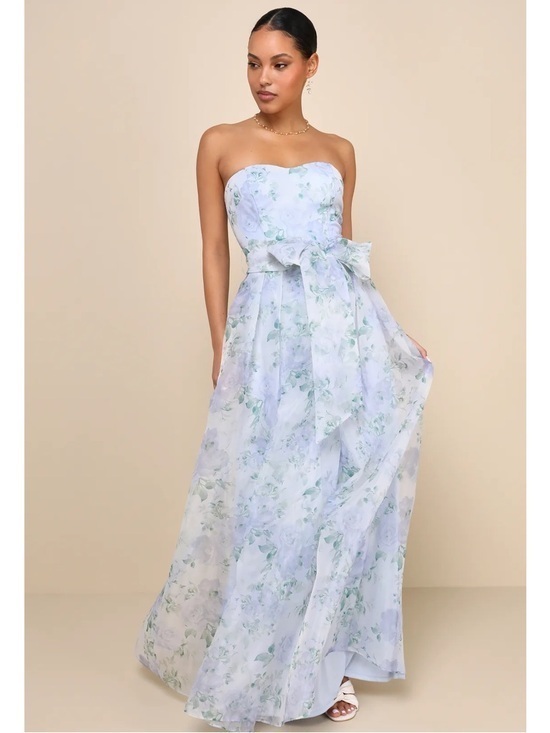 Lulus Dresses & Skirts - NWT Lulu’s Charming Sweetness Periwinkle Floral Organza Pleated Maxi Dress L XL